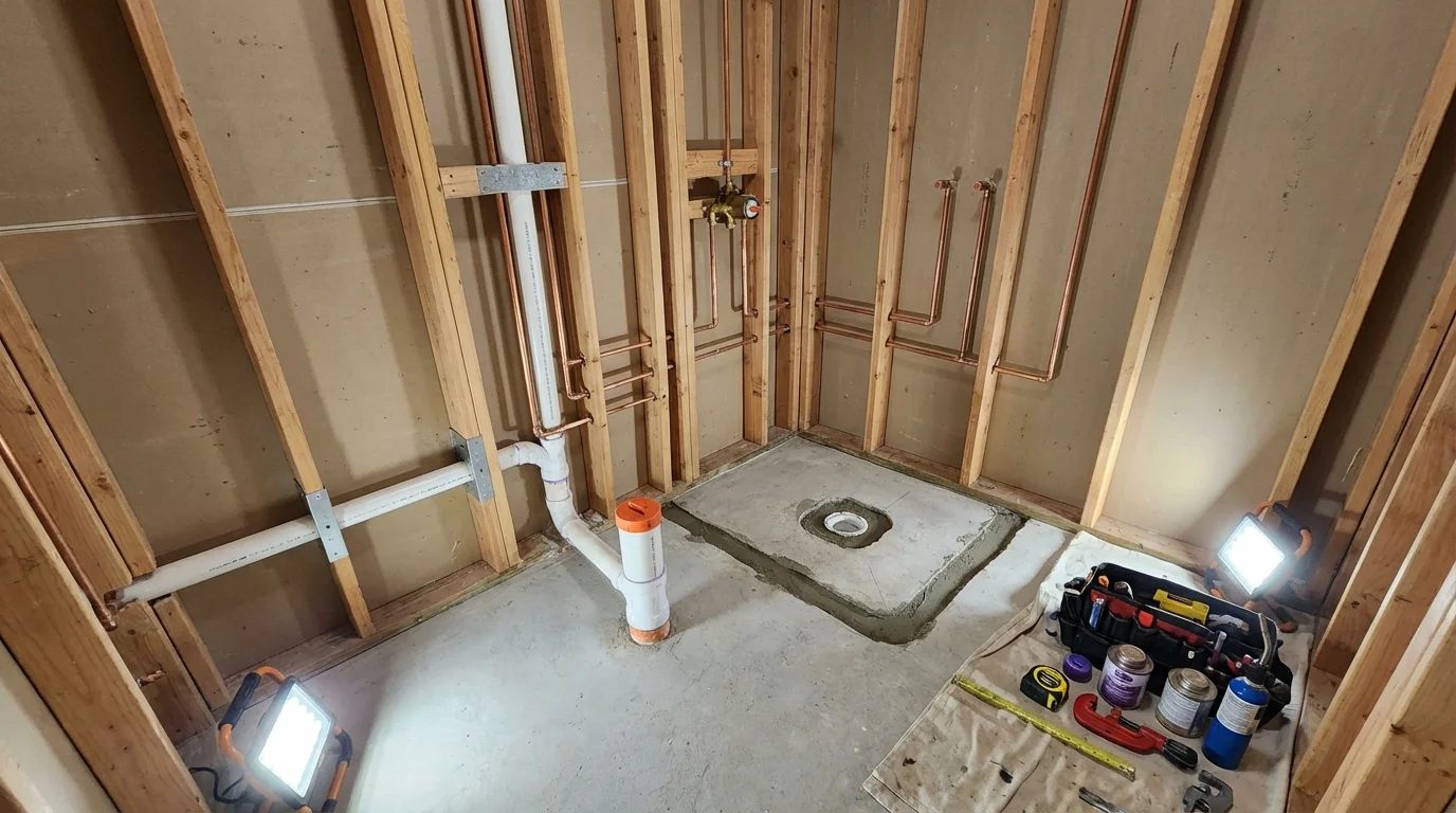 Bathroom rough-in plumbing during remodel by Johns Plumbing LLC in Dickson