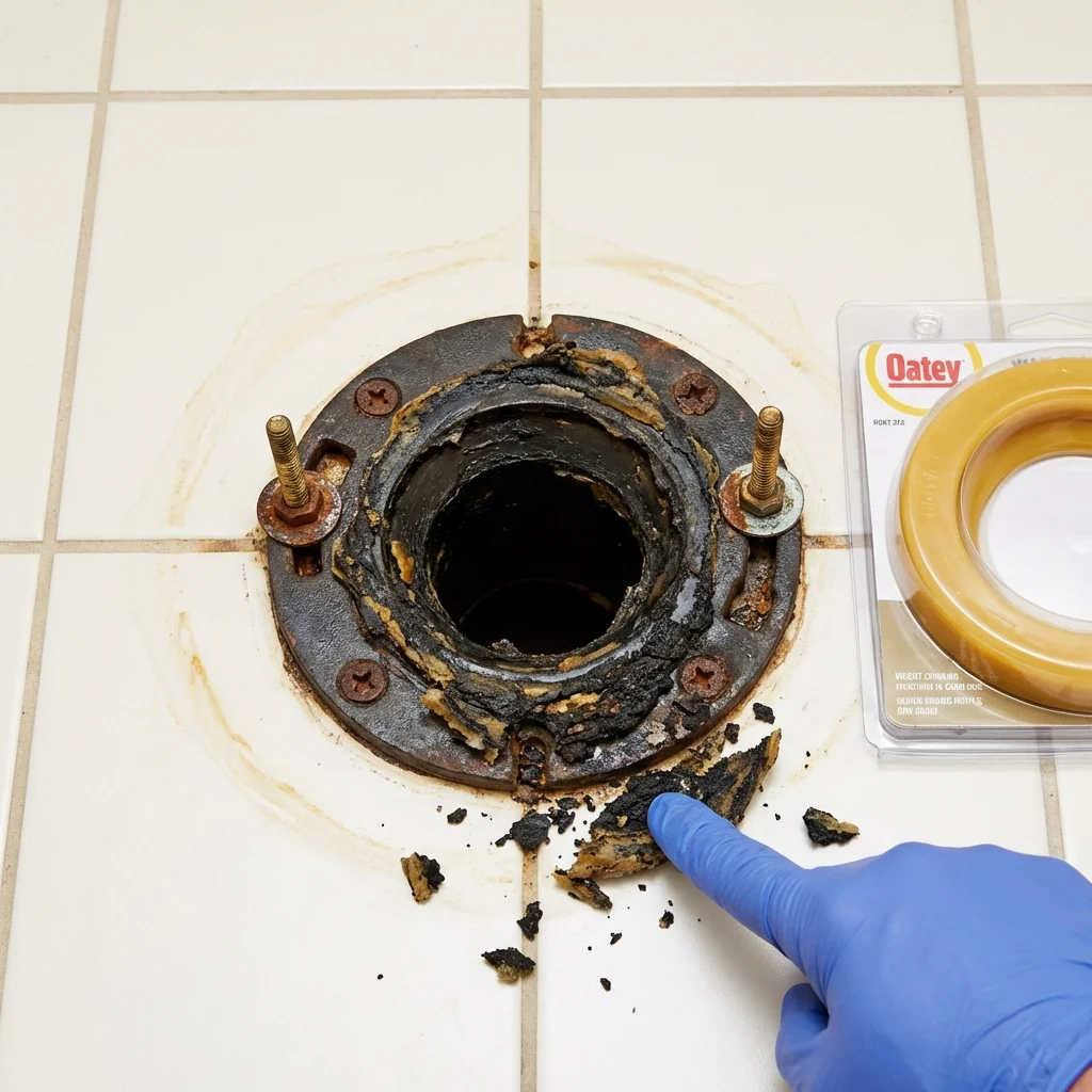 Failed wax ring showing water seepage at the base of a toilet in a Dickson, TN home